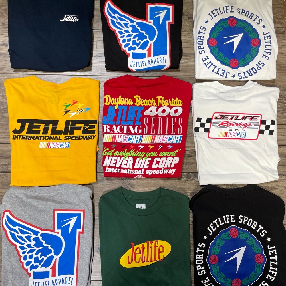 JETLIFE - "CURRENCY" SAMPLE MEN'S T-SHIRTS (ALL SIZE LARGE) NEW W/DEFECTS